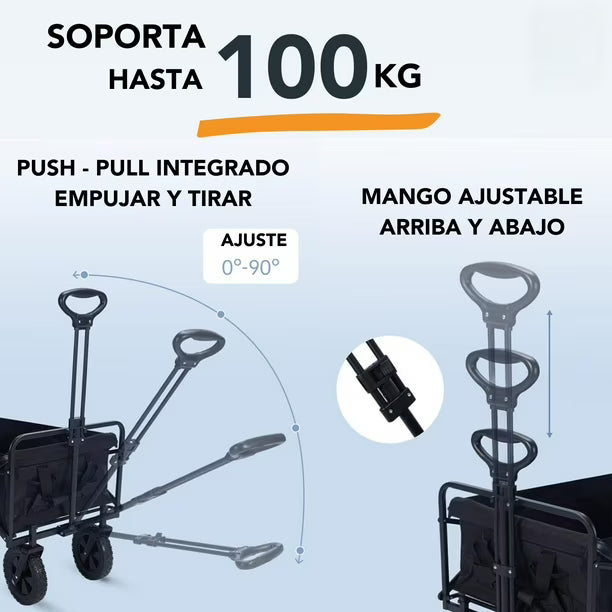 Carro Camping Plegable Negro con 4 Rueda